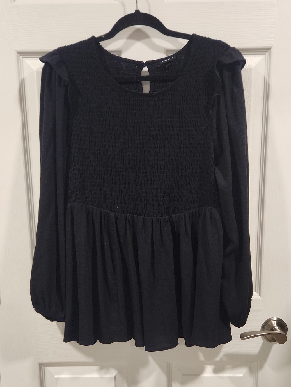 Torrid Black Long-Sleeve Smocked Peplum Top